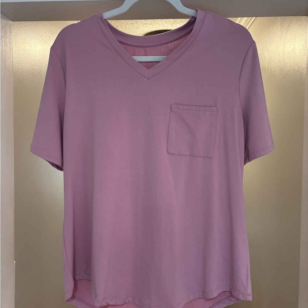 Zyia Active Mauve V-Neck Pocket Tee | High-Low Hem | XL